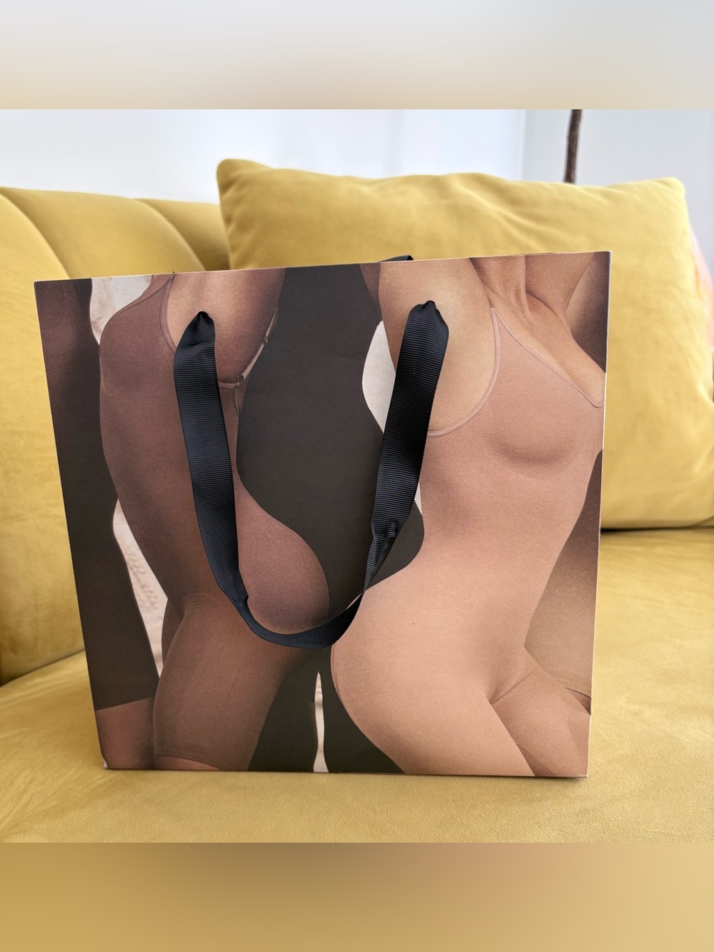 SKIMS Shopping Bag Nude Brown Kim Kardashian Gift Bag Ribbon Handles New